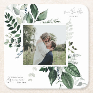 Botanisches Foto mit Blattgrün Save the Date Rechteckiger Pappuntersetzer
