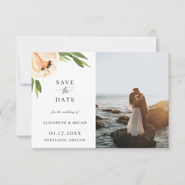 Botanisches Foto Peach Save the Date Ankündigung (Vorderseite)