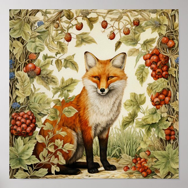 Botanisches Fox Woodland Art Poster (Vorne)