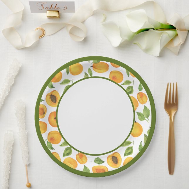 Botanisches gelbes Aprikosenpapier Pappteller (Hochzeit)