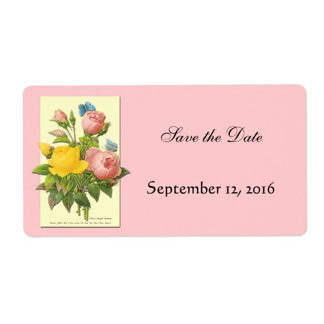 Botanisches Gelbpinken Save the Date Labels (Vorne)