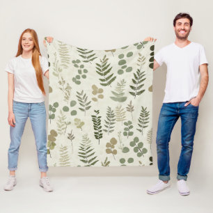 Botanisches gepresstes Blätter-Muster – Farn-Druck Fleecedecke