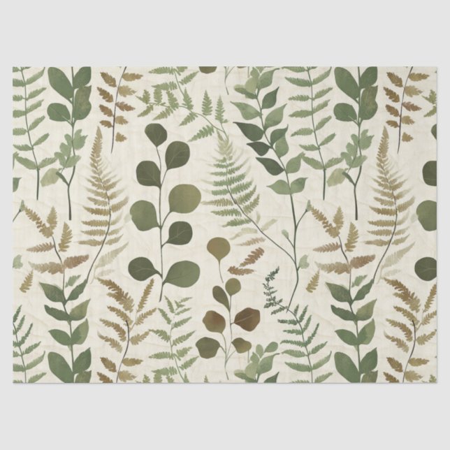 Botanisches gepresstes Blätter-Muster – Farn-Druck Seidenpapier (Vorderseite)