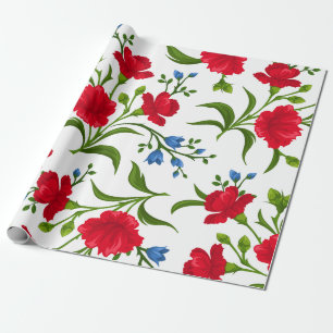 Botanisches Geschenkpapier mit rotem Blumenmuster