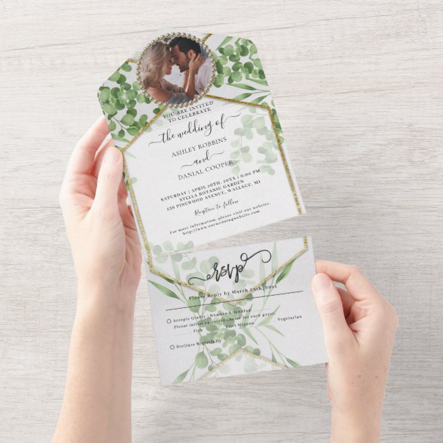 Botanisches Gold Hochzeit in einem I All In One Einladung (Abreißen)