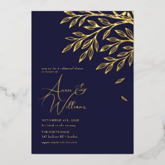 Botanisches Gold Leaf Navy Probe Dinner Folieneinladung