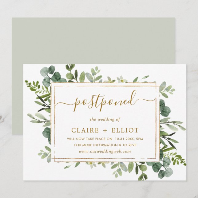 Botanisches Gold und grüne Hochzeit Einladung (Vorne/Hinten)