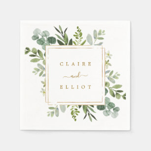 Botanisches Goldgrün-Hochzeitspapier Serviette