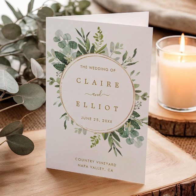 Botanisches Goldgrün Hochzeitsprogramm (Von Creator hochgeladen)