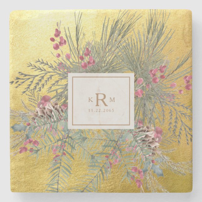 Botanisches Goldmonogramm Steinuntersetzer (Vorderseite)
