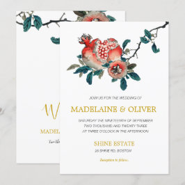 Botanisches Granatapfel Hochzeit von Gold Einladung