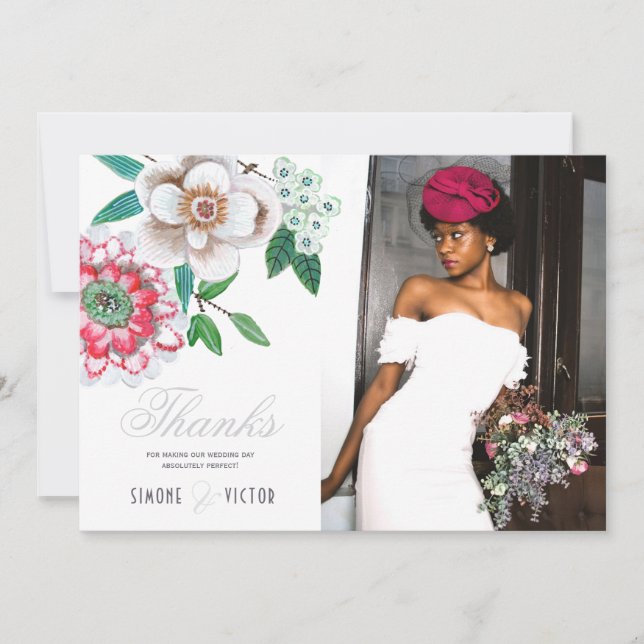 Botanisches Grau Pink grün Blumendanken Save The Date (Vorderseite)