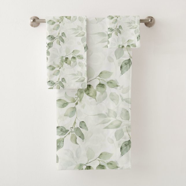 Botanisches Green Leaf Muster Badhandtuch Set (Insitu)