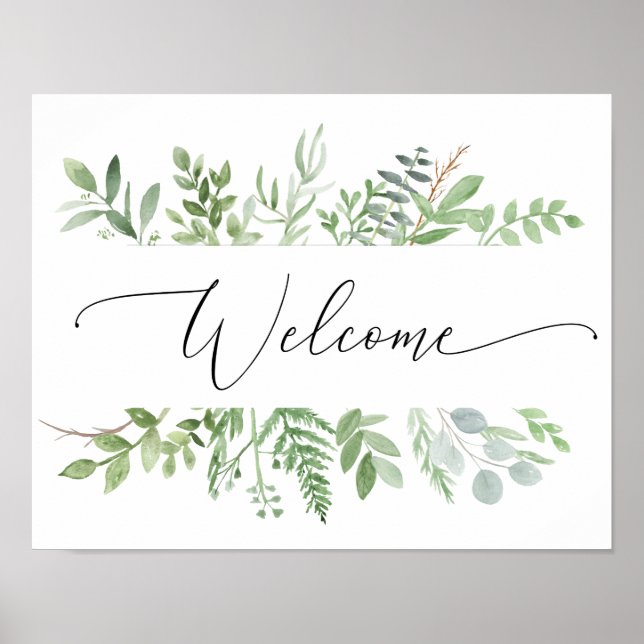 Botanisches Grün Begrüßungsschild Hochzeit oder Du Poster (Vorne)