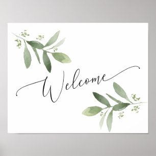 Botanisches Grün Begrüßungsschild Hochzeit oder Du Poster