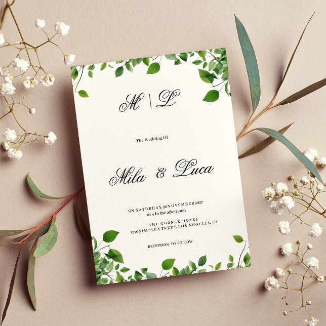 Botanisches Grün Einladung (Botanical greenery foliage simple Wedding)