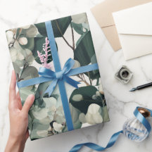 Botanisches Grün Eukalyptus Weiß Florales Muster