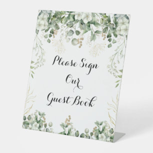 Botanisches Grün & Gold Hochzeitsschild Sockelschild
