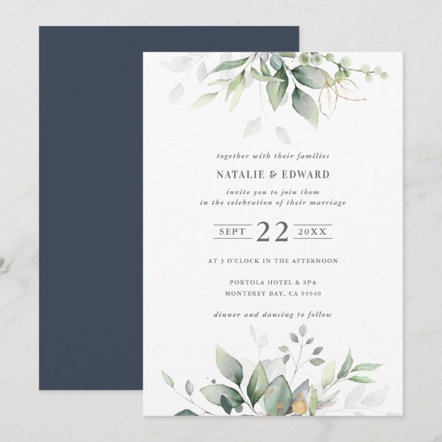 Botanisches Grün: Hochzeit mit Wasserfarbe (Vorne/Hinten)