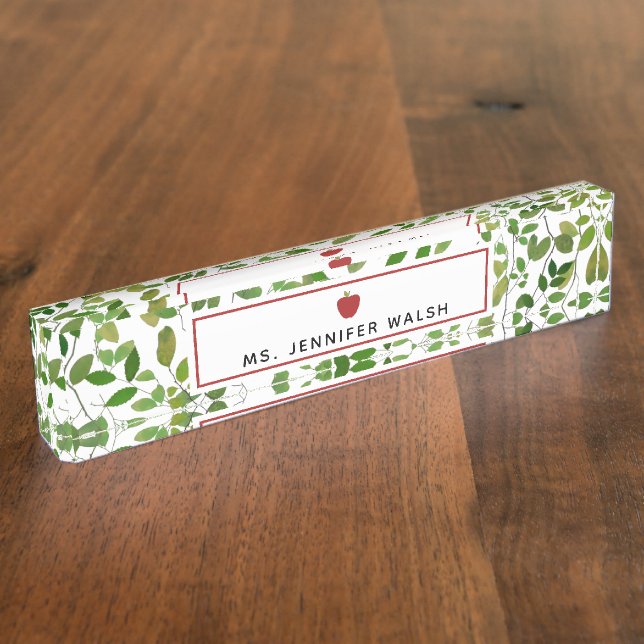 Botanisches Grün-roter Apple-Lehrer Namensplakette (Seite)