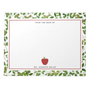 Botanisches Grün-roter Apple-Lehrer Notizblock