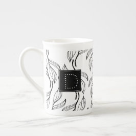 Botanisches Grün, Schwarz-Weiß-Monogramm Prozellantasse