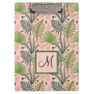 Botanisches Grün verlässt Monogramm rosa Koralle Klemmbrett
