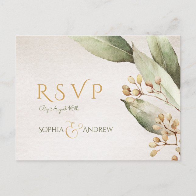 Botanisches Grün Vintag rustikale Hochzeit RSVP Einladungspostkarte (Vorderseite)