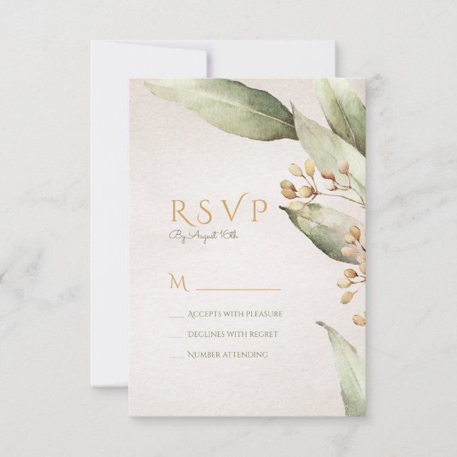Botanisches Grün Vintag rustikale Hochzeit RSVP Karte (Vorderseite)