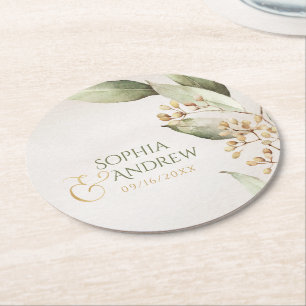 Botanisches Grün Vintag rustikales Hochzeitsprogra Runder Pappuntersetzer