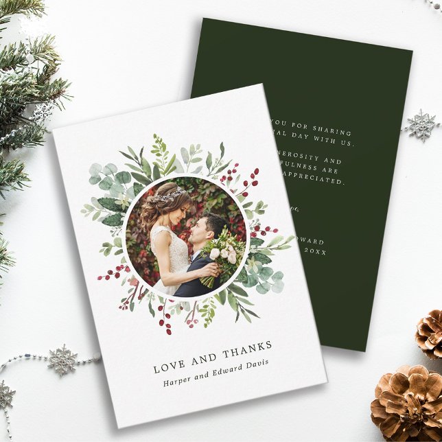 Botanisches Grün Weihnachten Grün Hochzeitsfest Fo Dankeskarte (Front & Back)