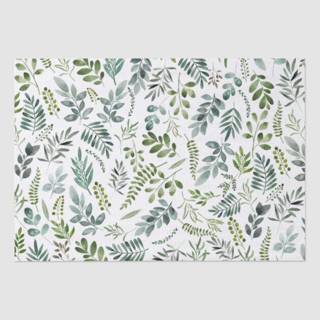 Botanisches grünes Blätter Wasserfarbmuster  Seidenpapier (Vorderseite)