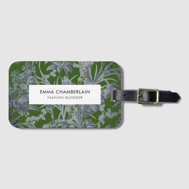 Botanisches grünes Chinoiserie Custom Luggage Tag Gepäckanhänger (Vorderseite (Horizontal))