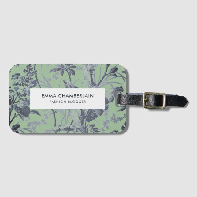 Botanisches grünes Chinoiserie Custom Luggage Tag Gepäckanhänger (Vorderseite (Horizontal))