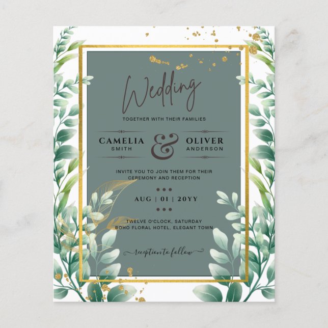 Botanisches Grünes Gold Einladung zur Hochzeit Flyer (Vorne)