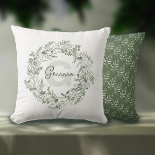 Botanisches grünes Monogramm G Design Kissen