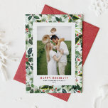Botanisches Grünmuster-Foto Feiertagskarte<br><div class="desc">Gute Ferien! Versenden Sie Feriengruß an Familie und Freunde mit dieser Ferienwohnung im Grünen. Es zeichnet sich durch das Aquarellmuster der Heiligen und der Weihnachtsblüte aus. Personalisieren Sie diese,  indem Sie ein vertikales Foto,  Namen und Nachricht hinzufügen.</div>