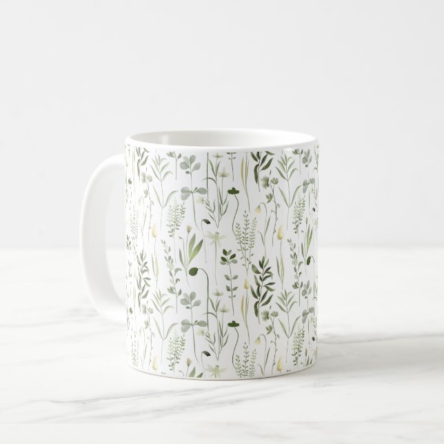 Botanisches Grünmuster Kaffeetasse (Vorderseite Links)