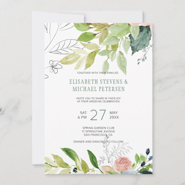 Botanisches Grünpflanzen Hochzeit Einladung (Vorderseite)