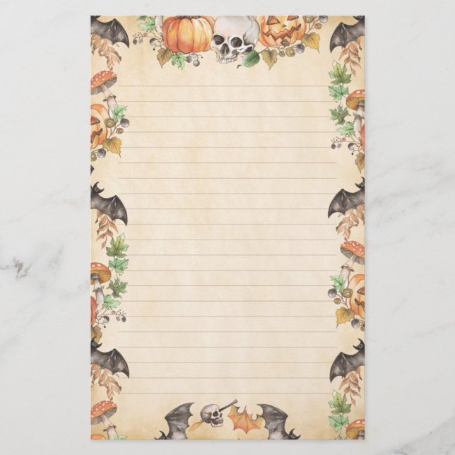 Botanisches Halloween mit Fledermäusen und Kürbisg Briefpapier (Vorderseite)