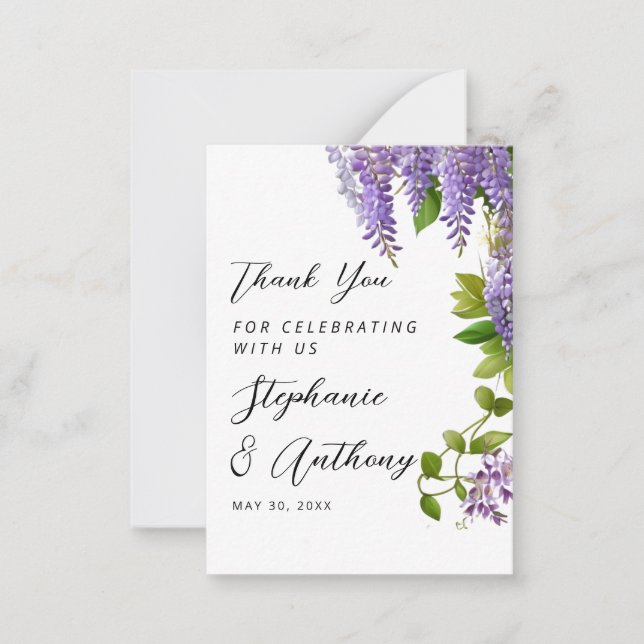 Botanisches Hängen Lila Wisteria Wedding Mitteilungskarte (Vorderseite)