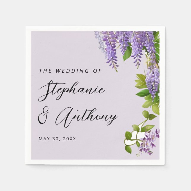 Botanisches Hängen Lila Wisteria Wedding Serviette (Vorderseite)