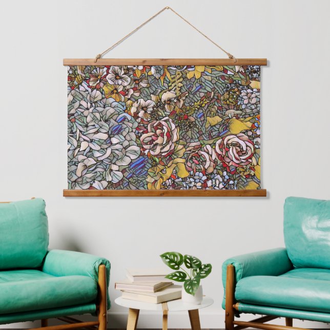 Botanisches Hartglas Wandteppich Mit Holzrahmen (Wohnzimmer)