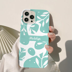 Botanisches hellblau personalisiertes Florales Case-Mate iPhone 14 Hülle