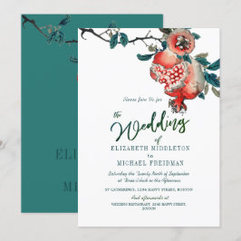 Botanisches Hochzeitgrün Blätter Modernes Granatap Einladung