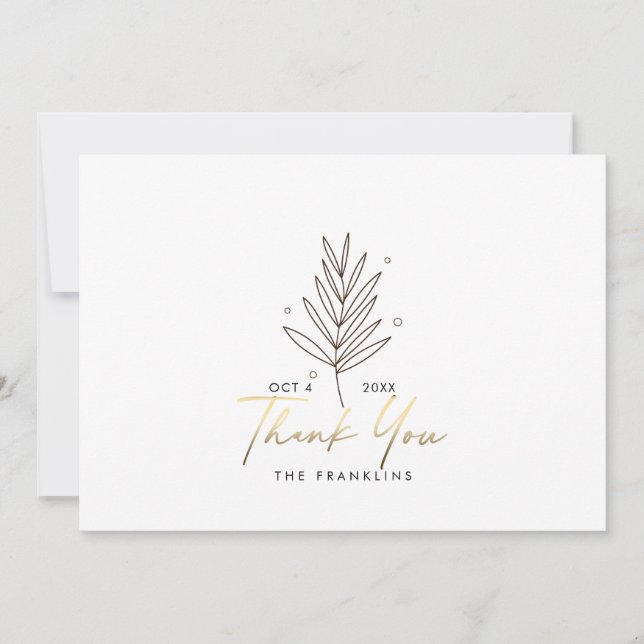 Botanisches Hochzeitlogo Gold Danke-Karte Dankeskarte (Vorderseite)