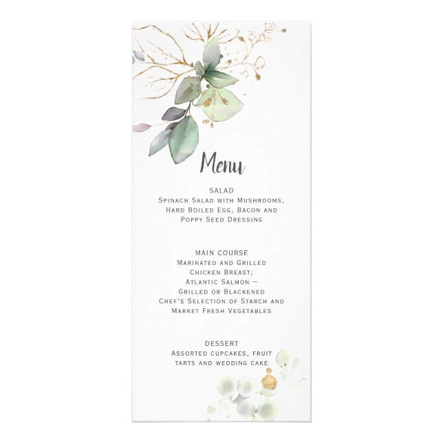 Botanisches Hochzeitmenü für Wiesen und Gold Werbekarte (Vorne)