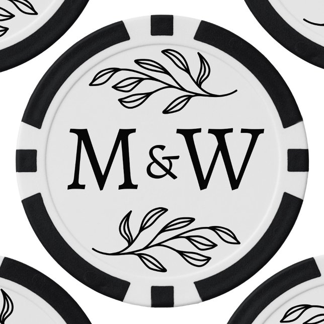 Botanisches Hochzeitscouple-Monogramm Pokerchips (Wedding couple monogram initials personalized botanical poker chips)