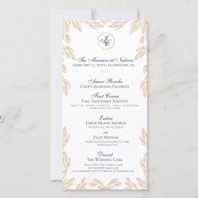 Botanisches Hochzeitsmenü aus Gold Leaf (Vorderseite)