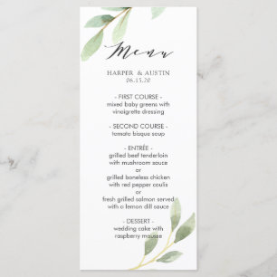 Botanisches Hochzeitsmenü in grünen Blättern Menükarte